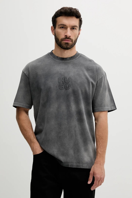 HUGO t-shirt bawełniany aplikacja szary 50535302