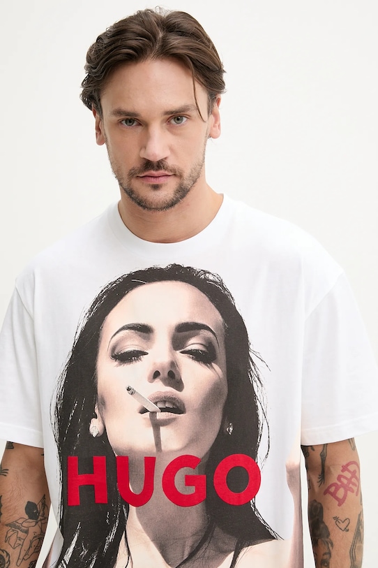 Bavlněné tričko HUGO Duwedie bílá 50535314