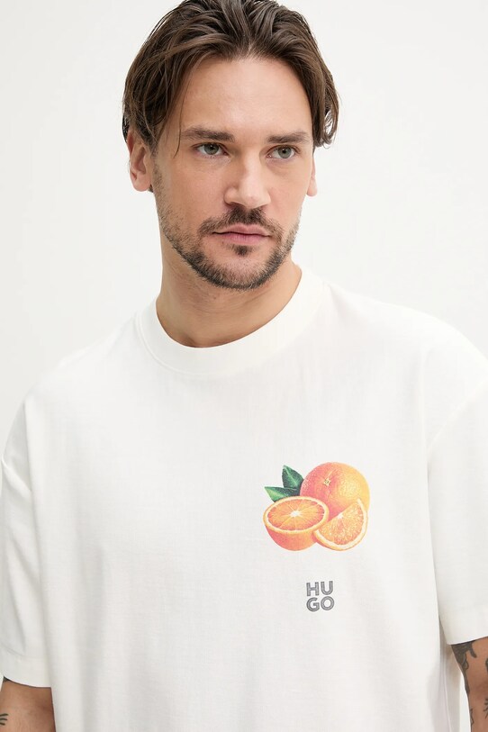 Bavlněné tričko HUGO béžová 50537576