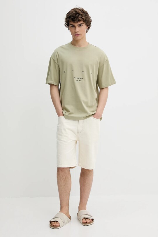 Хлопковая футболка HUGO 50538958 зелёный SS25