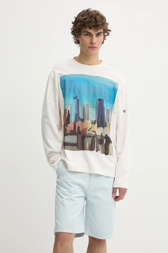 HUGO longsleeve din bumbac print alb 50539003