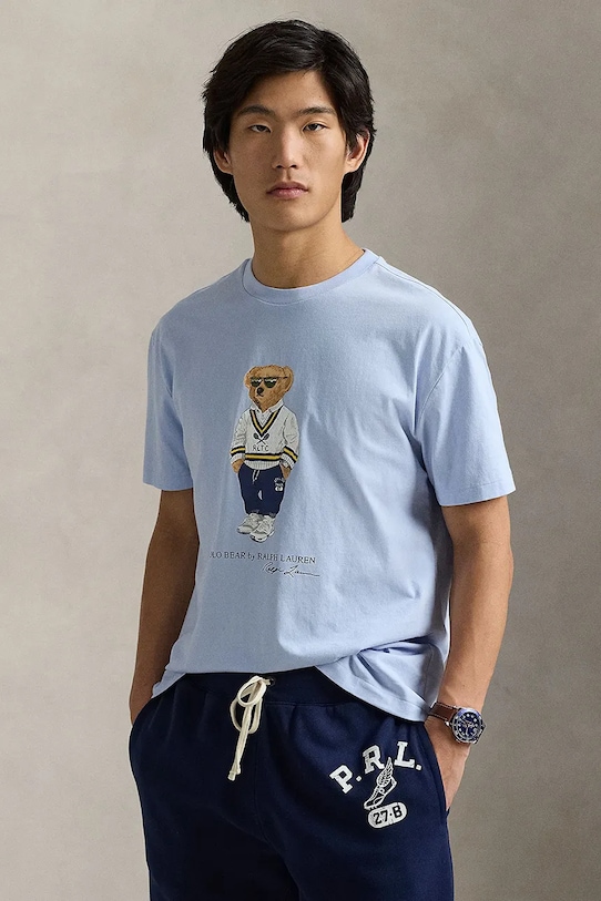 Хлопковая футболка Polo Ralph Lauren хлопок голубой 710973137