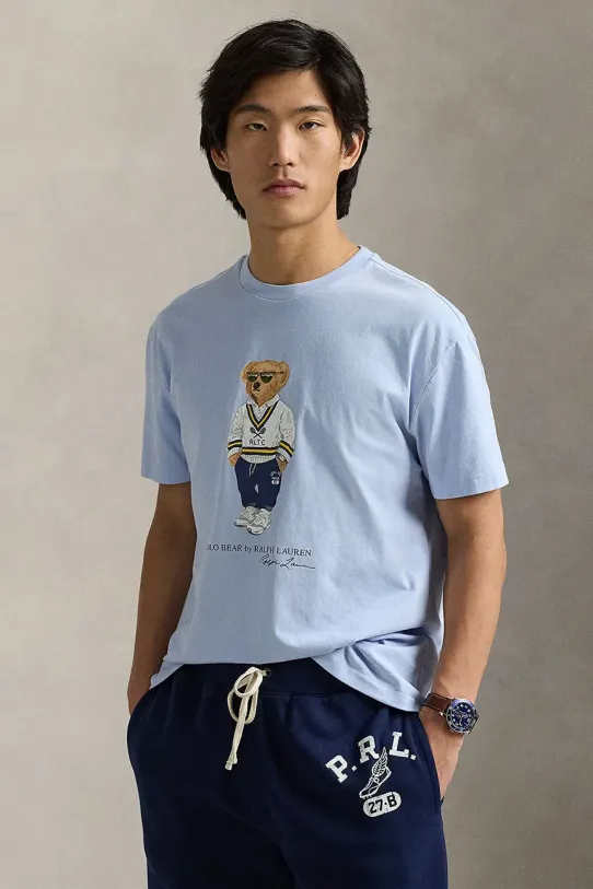 Βαμβακερό μπλουζάκι Polo Ralph Lauren κανονικό μπλε 710973137