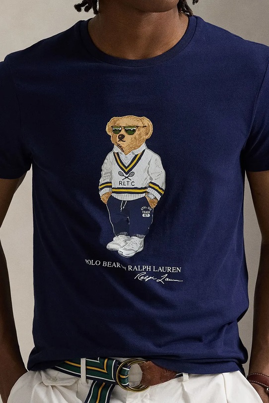 Bombažna kratka majica Polo Ralph Lauren mornarsko modra 710973137