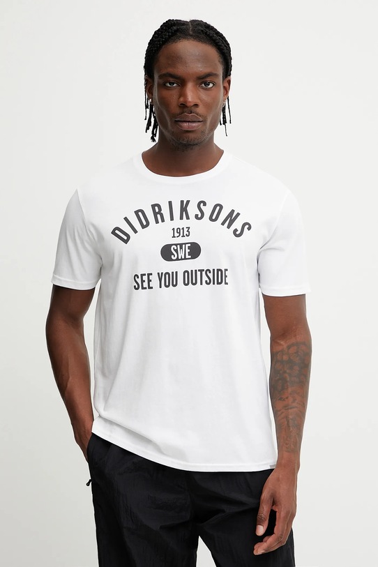 Didriksons t-shirt bawełniany HARALD nadruk biały 505981