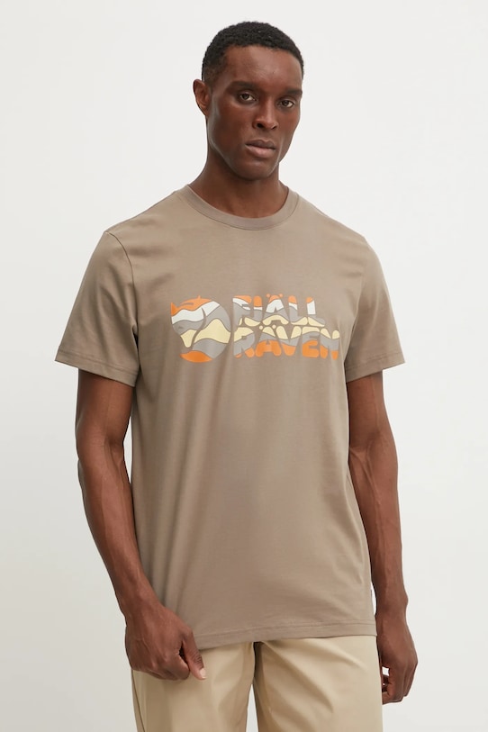 Fjallraven t-shirt Multicolor Logo nadruk brązowy F12600268