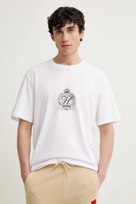 Bavlnené tričko HUGO potlač biela 50538246
