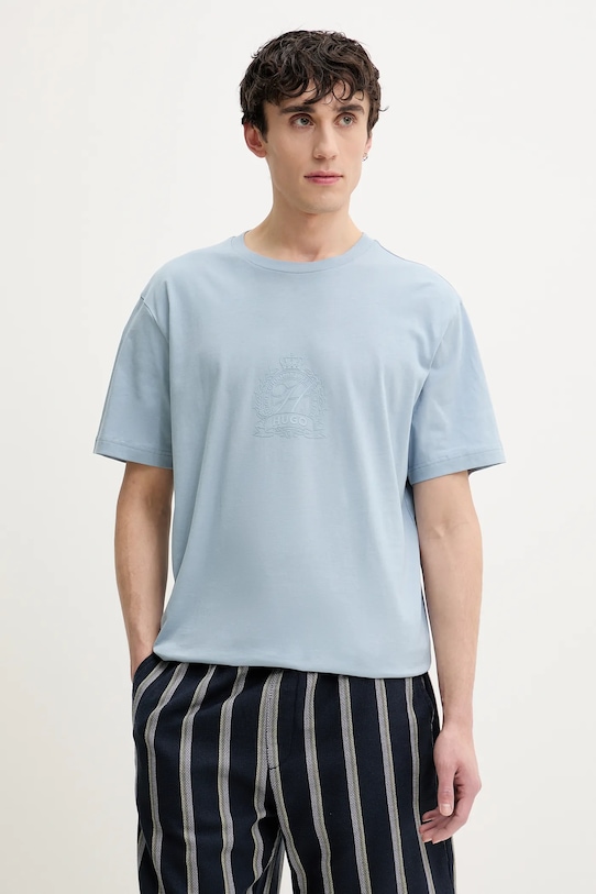 HUGO t-shirt bawełniany nadruk niebieski 50538246