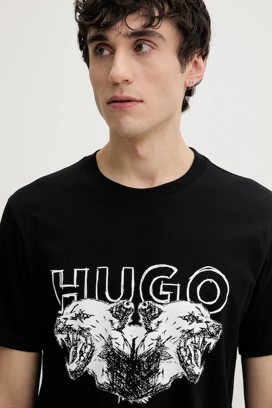 Βαμβακερό μπλουζάκι HUGO μαύρο 50538257