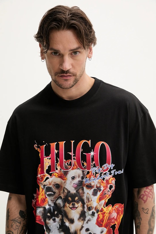 Bavlněné tričko HUGO černá 50538259