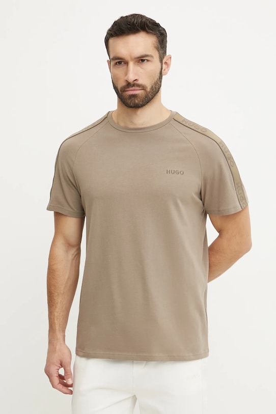 Tričko HUGO LIAM T-shirt s elastanem hnědá 50540912