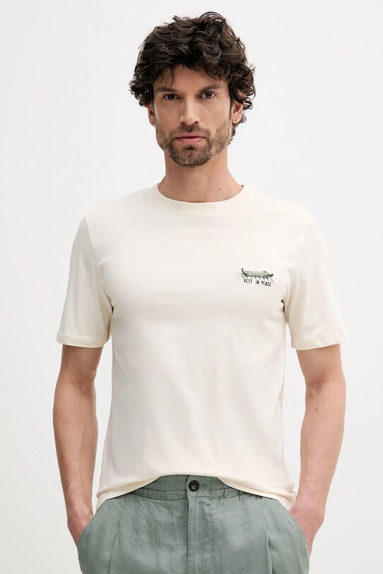 Lindbergh t-shirt bawełniany aplikacja beżowy 30.400235.FADED.STONE