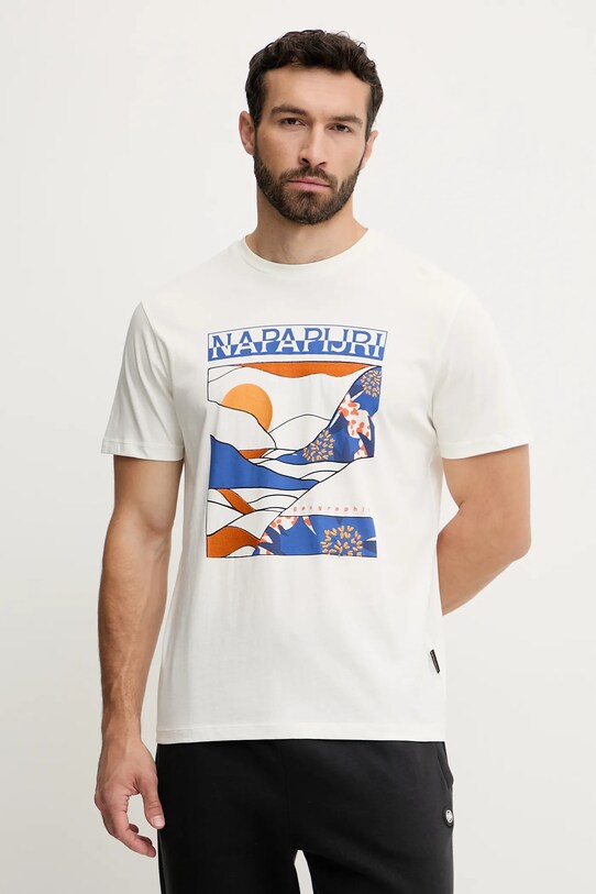 Napapijri t-shirt bawełniany S-Valdor nadruk biały NP0A4IE62061
