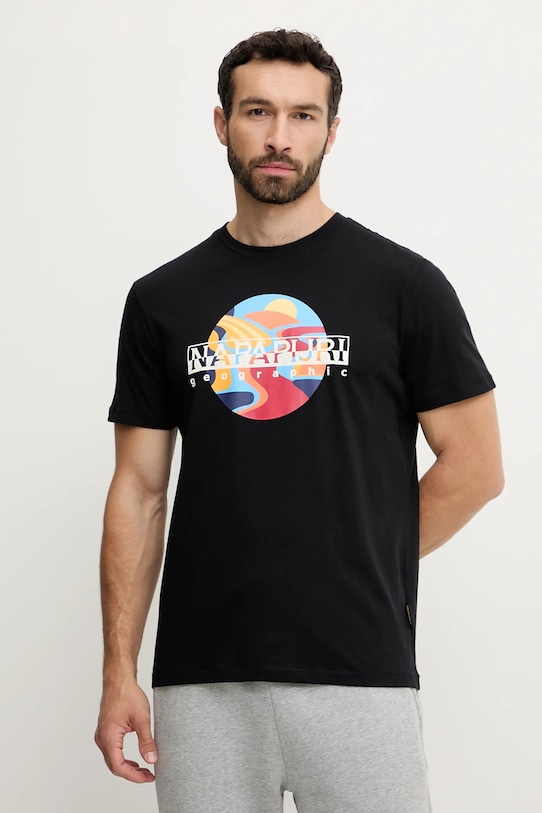 Napapijri tricou din bumbac S-Valdor print negru NP0A4IE69411