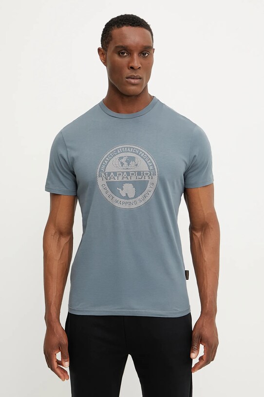 Napapijri t-shirt bawełniany S-Bollo nadruk szary NP0A4I3CG1Y1