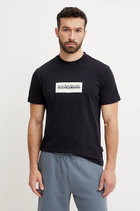 Napapijri t-shirt bawełniany S-Box nadruk czarny NP0A4I3L0411