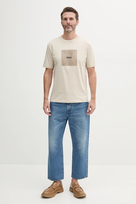 BOSS Green tricou din bumbac 50538096 bej SS25