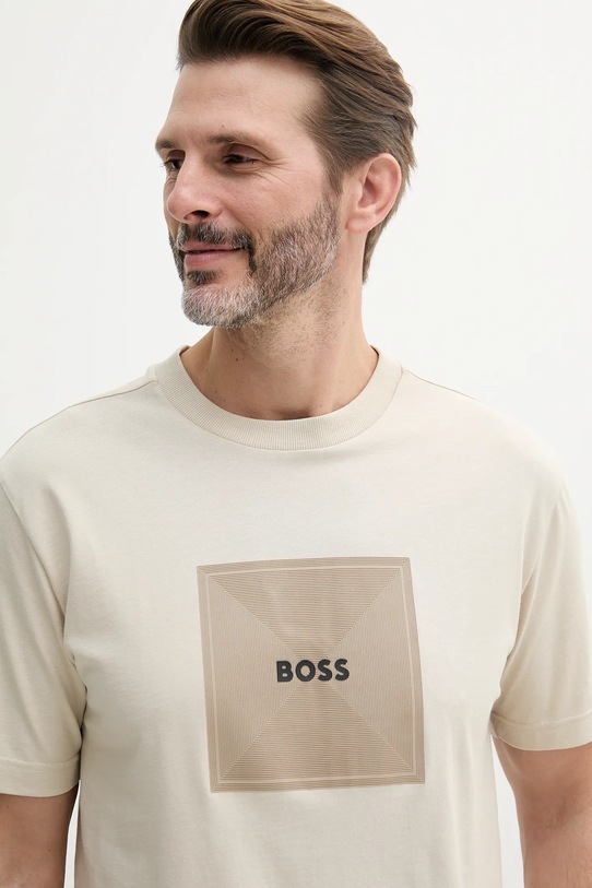 Бавовняна футболка BOSS Green бежевий 50538096