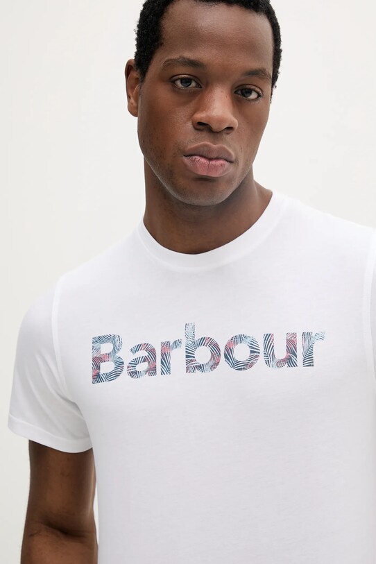 Bombažna kratka majica Barbour Devon Graphic T-Shirt bela MTS1391