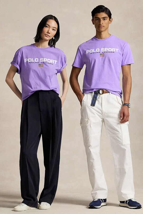 Памучна тениска Polo Ralph Lauren виолетов 710880627