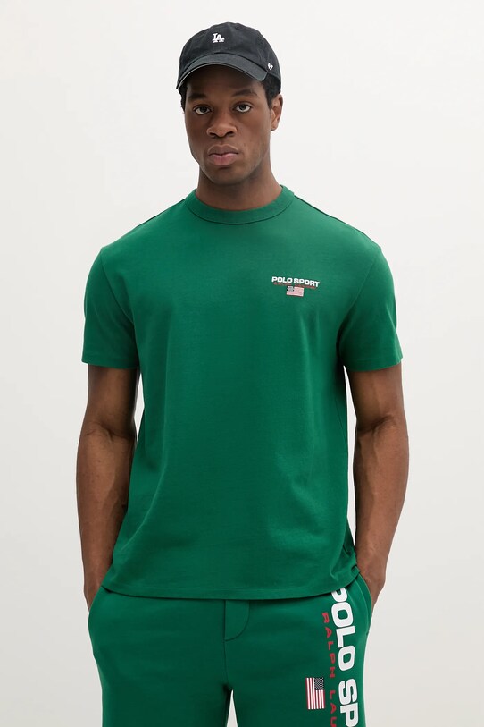 Βαμβακερό μπλουζάκι Polo Ralph Lauren κανονικό πράσινο 710969043