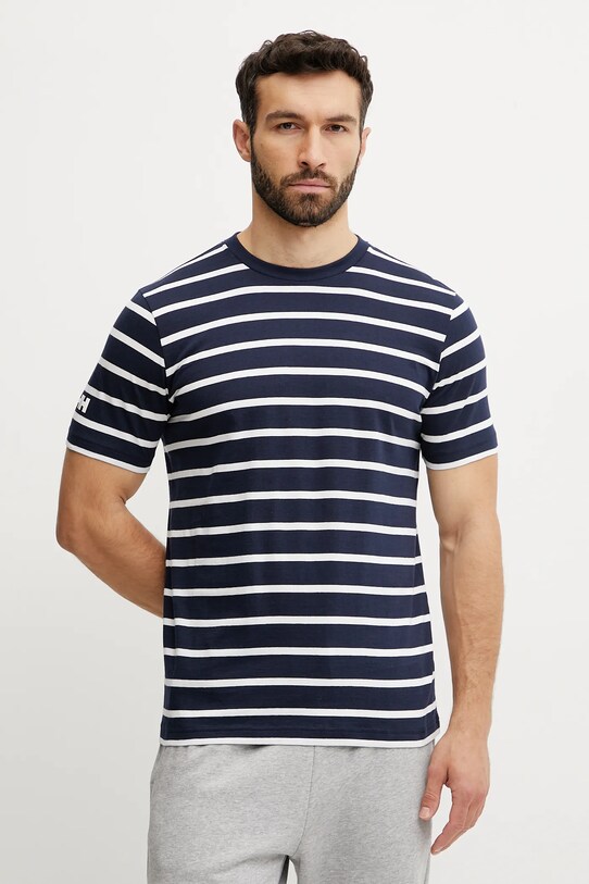 Βαμβακερό μπλουζάκι Helly Hansen NEWPORT εμπριμέ σκούρο μπλε 34494