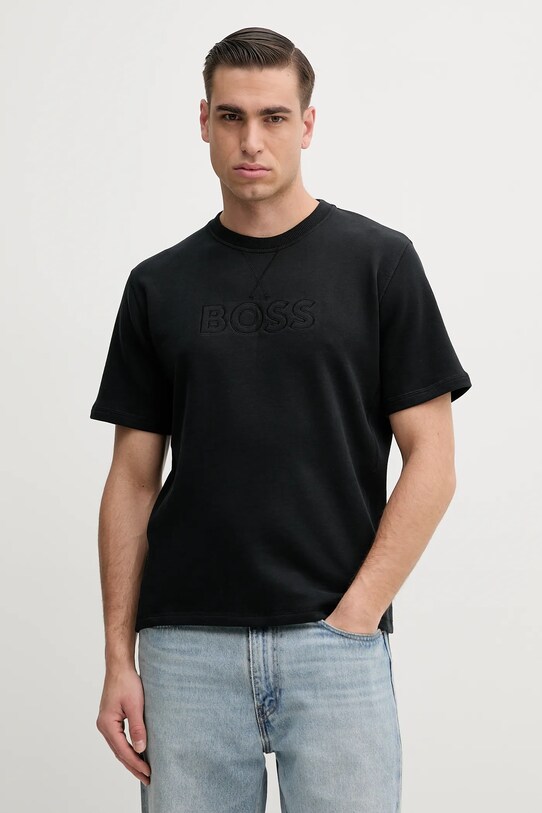 BOSS tricou lounge din bumbac imprimeu negru 50540519