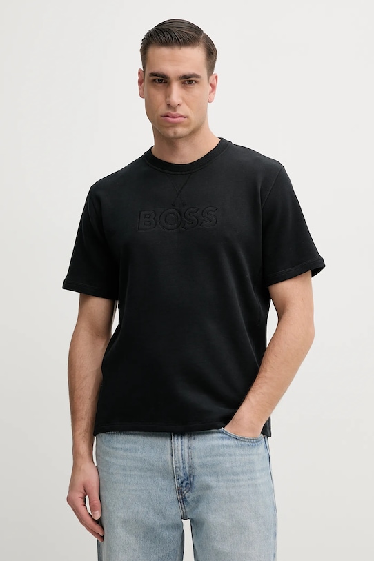 Bavlněné lounge tričko BOSS nášivka černá 50540519