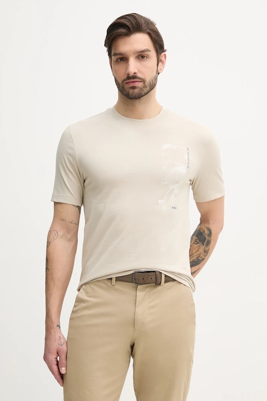 BOSS Orange t-shirt bawełniany nadruk beżowy 50539179