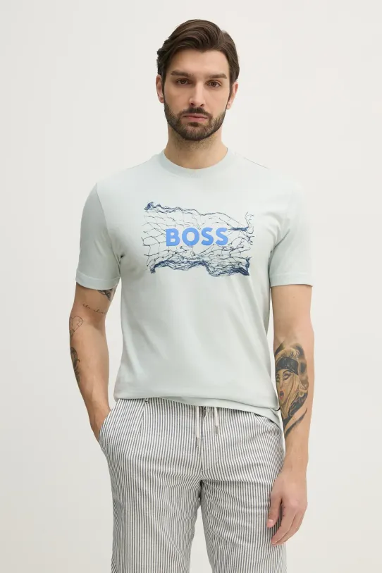 BOSS Orange t-shirt bawełniany nadruk turkusowy 50539186