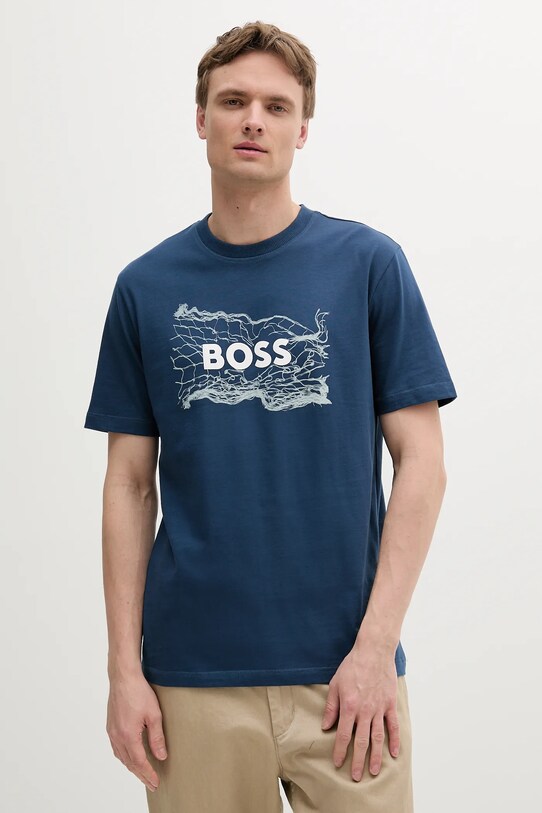 Хлопковая футболка BOSS Orange хлопок тёмно-синий 50539186