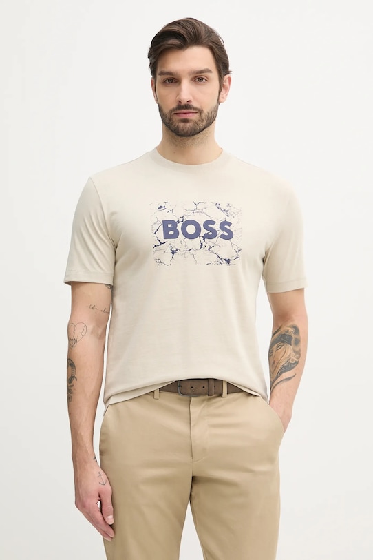 BOSS Orange t-shirt bawełniany nadruk beżowy 50539186