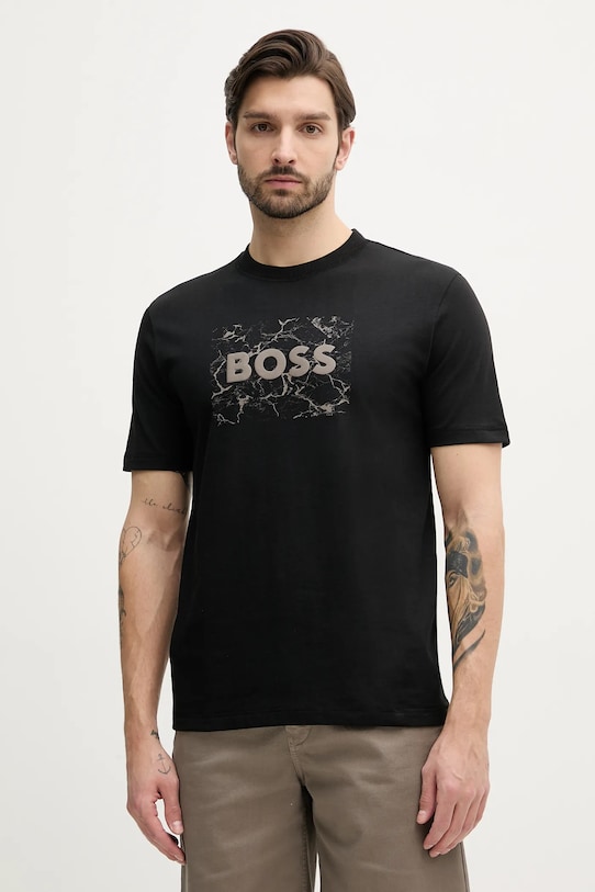 Bavlněné tričko BOSS Orange potisk černá 50539186