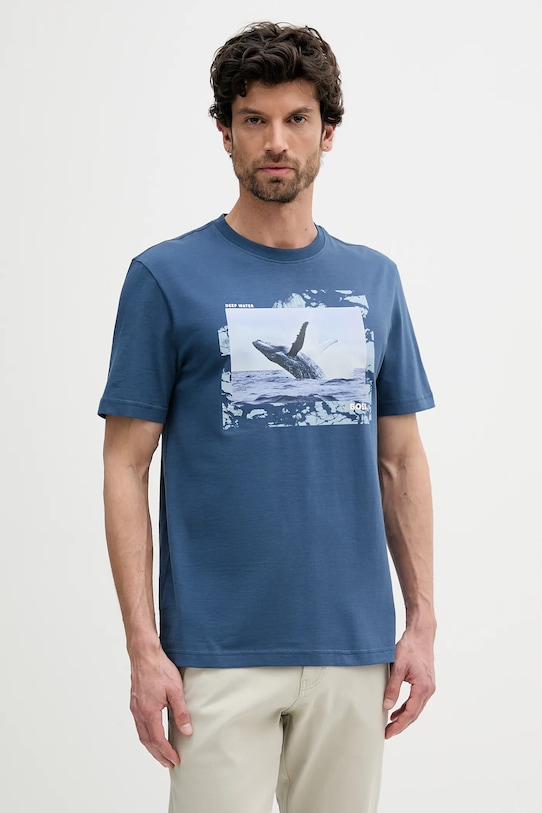 Bavlněné tričko BOSS Orange potisk námořnická modř 50539187