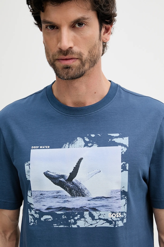 Bavlněné tričko BOSS Orange námořnická modř 50539187