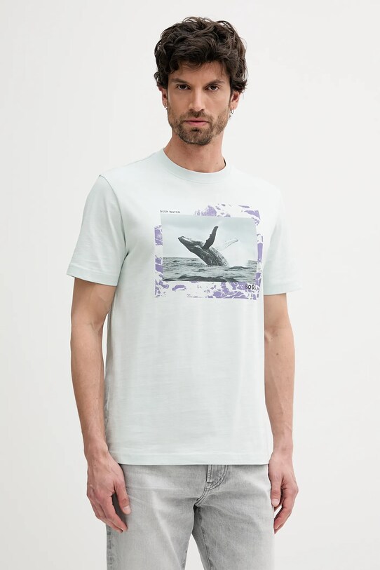 BOSS Orange t-shirt bawełniany nadruk turkusowy 50539187