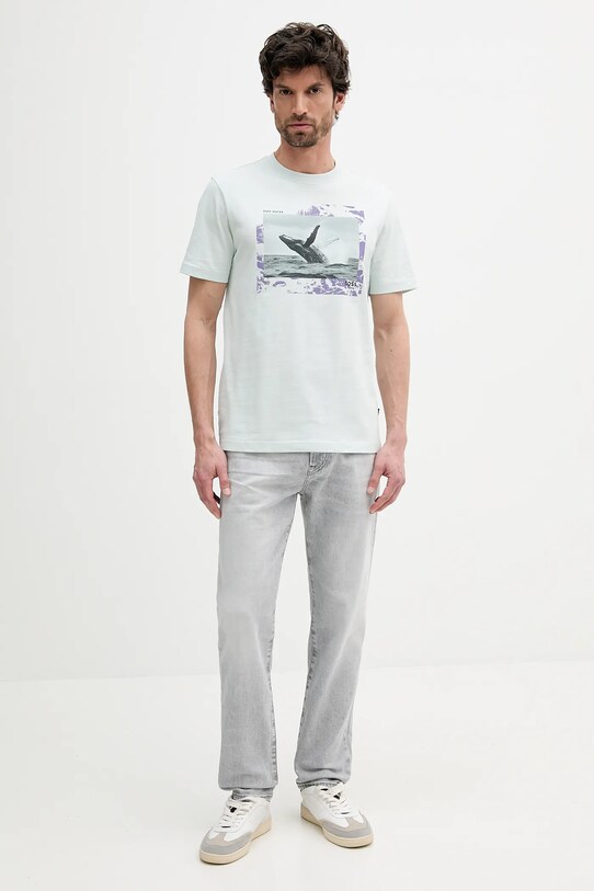 BOSS Orange tricou din bumbac 50539187 turcoaz SS25