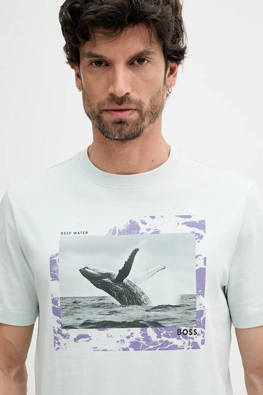 Bavlněné tričko BOSS Orange tyrkysová 50539187