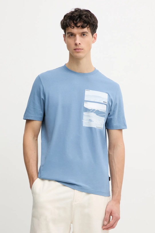 Βαμβακερό μπλουζάκι BOSS Orange βαμβάκι μπλε 50539194