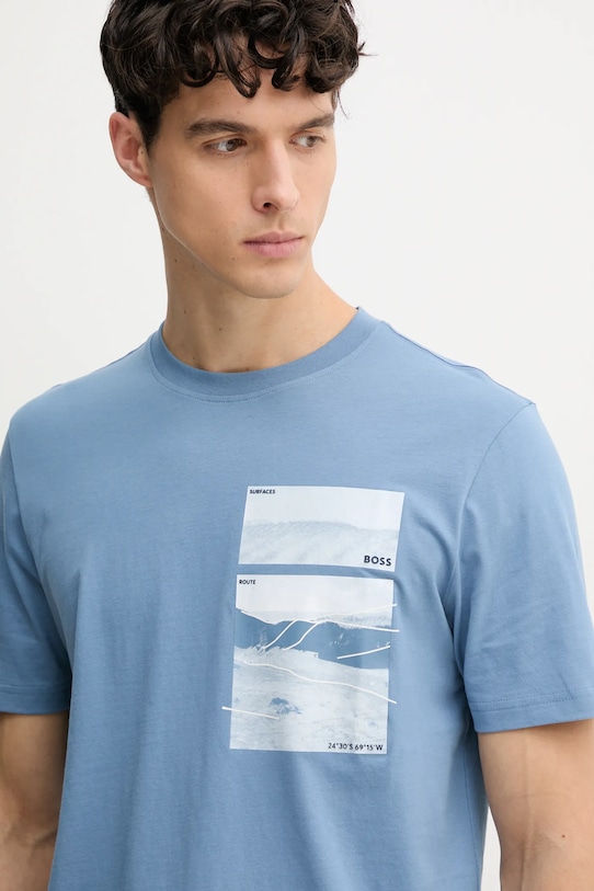 Βαμβακερό μπλουζάκι BOSS Orange μπλε 50539194