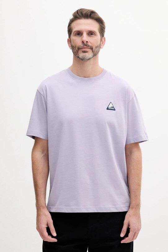 BOSS Orange tricou din bumbac imprimeu violet 50539195