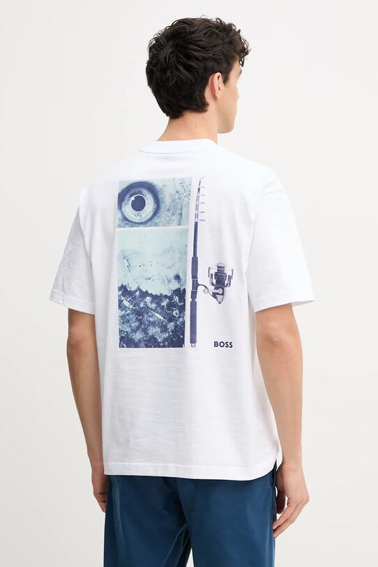Bombažna kratka majica BOSS Orange Okrogel bela 50540520