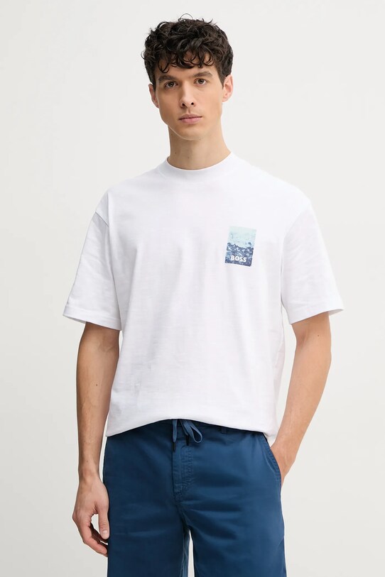 Oblačila Bombažna kratka majica BOSS Orange 50540520 bela