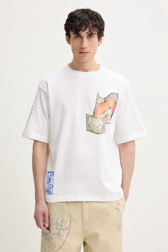 Bavlnené tričko Desigual KIKO relaxed biela 25SMTK23