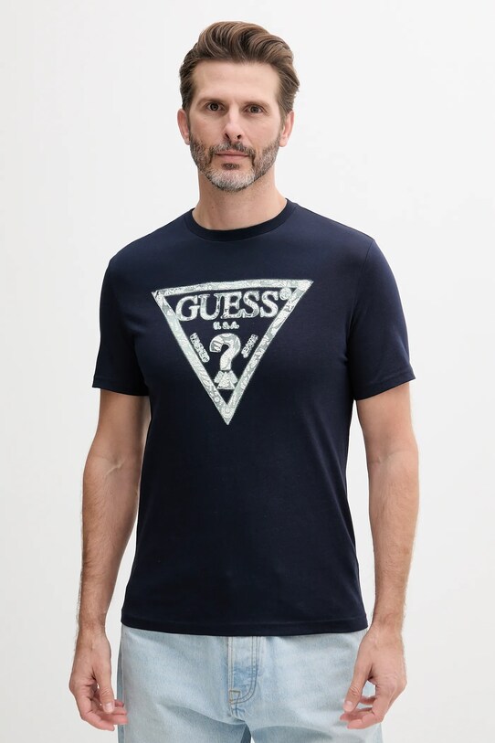 Bavlnené tričko Guess slim tmavomodrá M5GI06.I3Z14