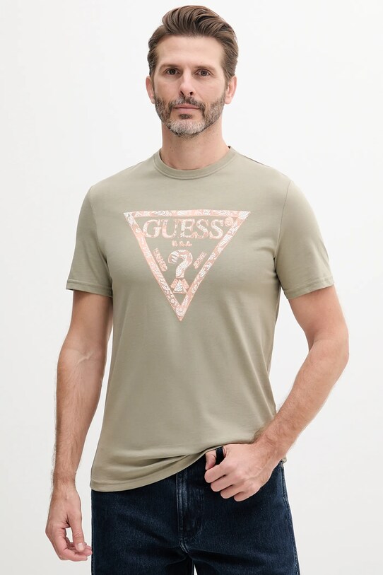 Памучна тениска Guess вталена зелен M5GI06.I3Z14