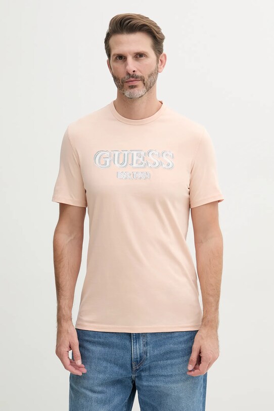 Guess t-shirt bawełniany nadruk pomarańczowy M5GI07.I3Z14