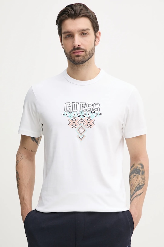 Bavlnené tričko Guess nášivka biela M5GI11.K8FQ4