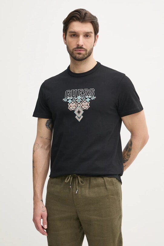 Bavlnené tričko Guess nášivka čierna M5GI11.K8FQ4