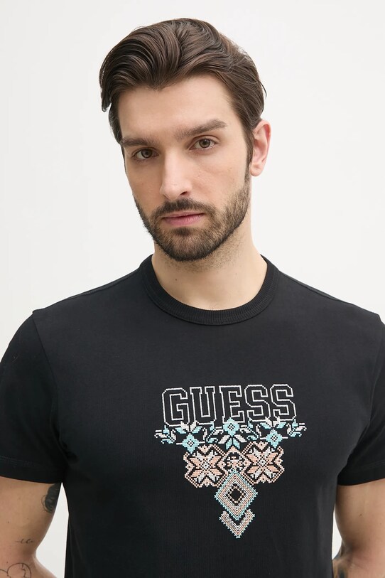 Bavlnené tričko Guess čierna M5GI11.K8FQ4